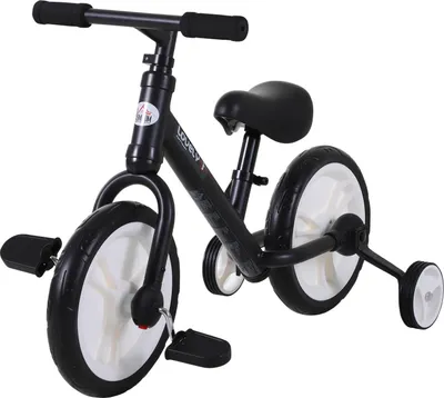 Produktbild von Kinder Laufrad ab 2-5 Jahre Lauflernrad mit Stützrädern, Pedalen, Höhenverstellbarem Sitz, Spielzeug Balance Bike für Kleinkinder Erste Geburtstag Geschenk, Schwarz