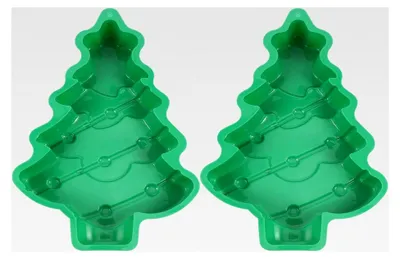 Produktbild von 2 Stück Silikon Kuchenformen Weihnachtsbaum Motiv lebensmittelecht, mikrowellen- und backofenfest, farbenfrohe Backform für Festtage, zufällige Farbe