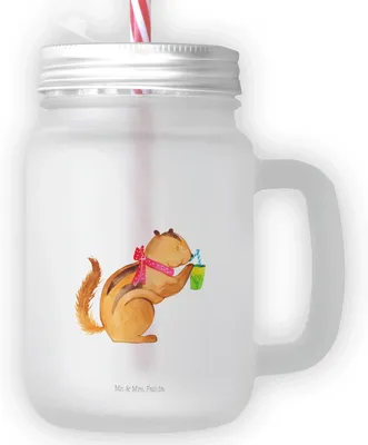 Produktbild von Mr. & Mrs. Panda Mason Jar Eichhörnchen Smoothie - Transparent - Geschenk, Cocktailglas, Glas, Diät, Strohhalmglas, Lustige Sprüche, Trinkglas, Abnehmen, Streifenhörnchen