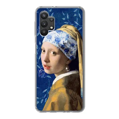 Produktbild von MuchoWow® Handyhülle Schutzhülle Hülle für Samsung Galaxy A32 5G Mädchen mit Perlenohrring - Delfter Porzellan - Vermeer - Blumen - Gemälde - Alte Meister Silikon Softcase Handy Hülle - Softcase