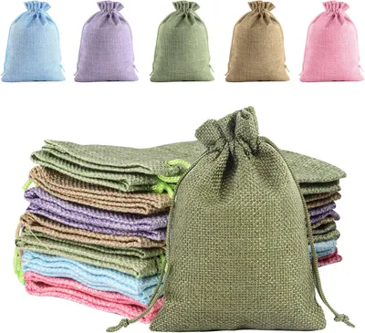 Obrázok produktu pre Jutové vrecká 10 x 14 cm, 20 kusov, sťahovacia šnúrka, 5 farieb, na šperky
