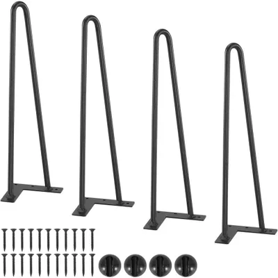 Image de "Lot de 4 pieds en épingle à cheveux - Hauteur 406mm - Plaque de montage 110x110mm - Acier au carbone revêtu par poudre - Capacité de charge 227kg - Pour tables de cuisine, consoles de salon, tables de studio"