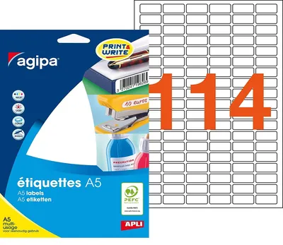 Produktbild von agipa Universal Etiketten 10 x 22 mm weiß 1.824 Etiketten