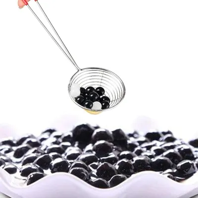 Produktbild von Edelstahl Seiher Sieb Skimmer Löffel Set - für Hot Pot und Fondue - Rostfreier Stahl - 8 Stück - Hot Pot Zubehör - Schwarze Farbe