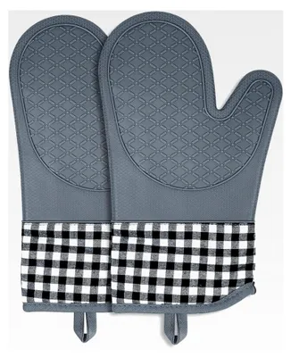 Produktbild von Ofenhandschuhe aus Silikon und Baumwolle, hitzebeständig, für Kochen, Backen und Grillen