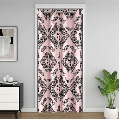 Produktbild von Türvorhang Damask Floral Rosa Schwarz 132x203cm Mikrofaser