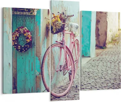 Produktbild von Bild auf Leinwand - Leinwandbild - 3 Teile - Rosa Fahrrad Vintage - 95x80cm - Wand Bild - Wanddeko - Wandbilder - Leinwanddruck - Bilder - Wanddekoration - Leinwand bilder - Wandbild - CB95x80-4471