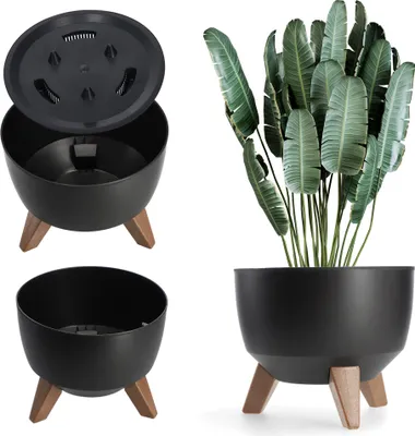 Produktbild von KADAX Blumentopf Blumentopf 24 cm Abdeckung + Einsteckbeine Blumenständer Schwarz