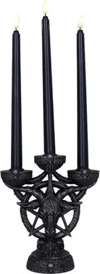 Produktbild von Baphomet`s Kerzenleuchter mit schwarzen LED Kerzen als Tischleuchter 46 cm