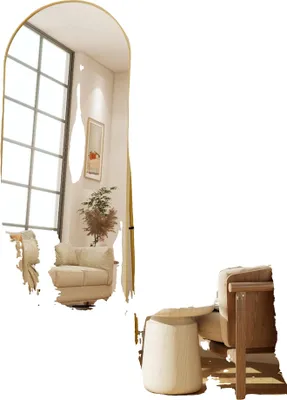 Zdjęcie produktu dla Lustro, łukowate lustro pełnej długości, konstrukcja ze szkła hartowanego, złote 177 x 77 cm