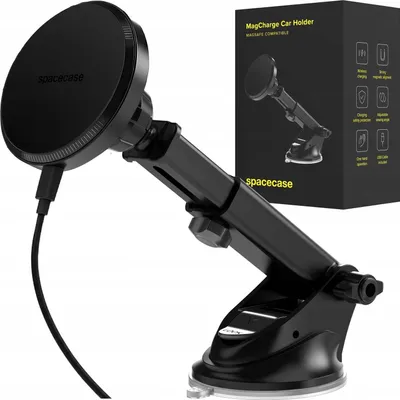 Obrázek produktu pro Automatický držák s indukční nabíječkou pro magsafe na szybę SPACECASE Car Holder MagCharge WM12B Černá