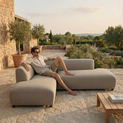 Produktbild von Outdoor-Sofa CALABRIA gepolstert, Beige – mit gemütlicher Polsterung für Ihre Gartenlounge aus wetterfestem Stoff und robustem Aluminium für Terrasse oder Balkon