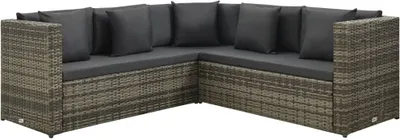 Image de vidaXL Ensemble salon de jardin 4 pièces avec coussins Poly rotin gris