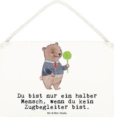 Produktbild von Mr. & Mrs. Panda Schild Zugbegleiter Herz DIN A6 - Weiß - Geschenk, holzbild, Türschild, kleine aufmerksamkeit, Holzschild, Wandbild Holz
