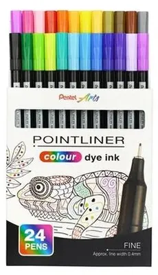 Liner, sada, 0,4 mm, PENTEL "Pointliner", 24 rôznych farieb