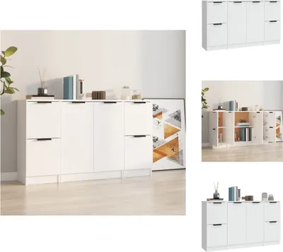 Zdjęcie produktu dla vidaXL Kredensy 3 szt. Biały materiał drewnopochodny - Kredensy