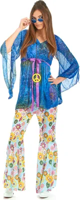 Produktbild von Hippie-Damenkostüm Flower-Power blau-bunt