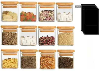 Produktbild von Famanu Gewürzbehälter mit Bambusdeckel - 12 Stück, inklusive Etiketten und Kreidestift