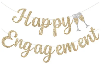 Productafbeelding van "Happy Engagement" champagnegouden glitterpapier slingers, set van 2