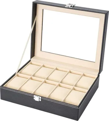 Produktbild von Famanu Uhrenbox Kunstleder - Uhrenaufbewahrung mit Glaseinsatz - 1 Stück