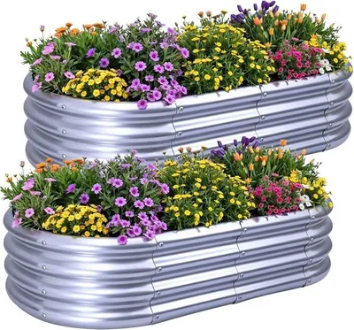 Produktbild von 2 Stück Hochbeet Metall 120×60×29 cm Pflanzbeet Gartenbeet aus Verzinktem Stahl Pflanzkasten für Gemüse, Blumen, Kräuter, Oval, 120×60×29 cm (4x2x1 FT) 2Pcs