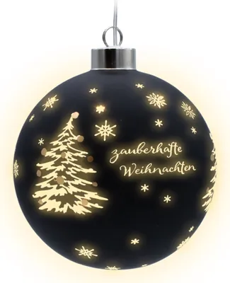 Immagine prodotto di 1.03 Palla di vetro a LED in nero - con 12 LED / circa Ø 12 cm - Palla decorativa illuminata