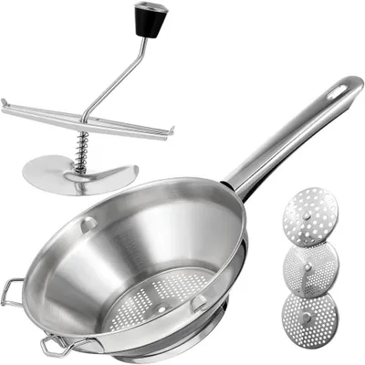 Image de Presse-purée en acier inoxydable avec 3 tamis (2/3/7 mm), poignée ergonomique, lavable au lave-vaisselle, pour la purée, les purées pour bébés, les fruits et les légumes, dans la cuisine