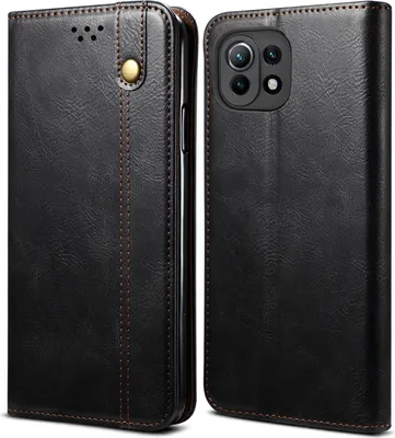 Produktbild von Xiaomi Mi 11 Lite Hülle, LaimTop Leder Flip Brieftasche Schutzhülle für Xiaomi Mi 11 Lite Schwarz