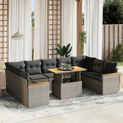 Produktbild von Möbel 10-tlg. Garten-Sofagarnitur mit Kissen Grau Poly Rattan - Sitzgruppe 3273223