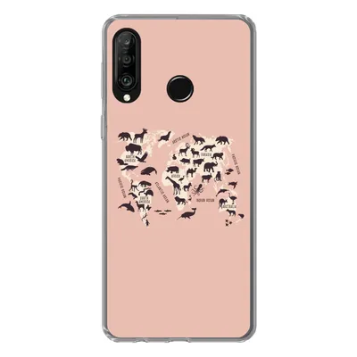 Produktbild von MuchoWow® Handyhülle Schutzhülle Hülle für Huawei P30 Lite Weltkarte - Tiere - Scherenschnitt Silikon Softcase Handy Hülle - Handyhülle
