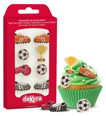 Produktbild von dekora Essbare Fußball Zuckerdeko – 8 Figuren für Torten & Cupcakes
