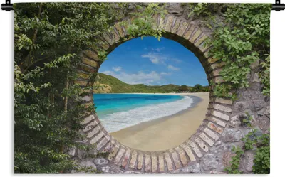 Produktbild von MuchoWow® Wandteppich Wandbehang Strand - Meer - Blick 60x40 cm Tapisserie Dekoration Wandtuch - Wanddekorationen