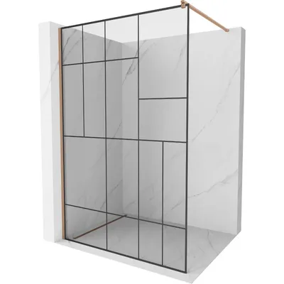 Produktbild von Mexen Kioto Walk-in-Duschwand 80 x 200 cm, schwarzes Muster 8 mm, gebürstetes Messing - 800-080-101-65-78