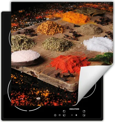 Produktbild von DarHaus Herdabdeckplatte 60x52 cm Anti Rutsch Matte Aufrollbar, bunt - Gewürze - Holz