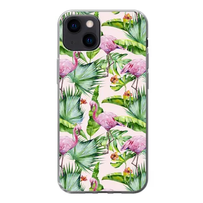 Produktbild von MuchoWow® Handyhülle Schutzhülle Hülle für iPhone 13 mini Flamingo - Pflanzen - Muster Silikon Softcase Handy Hülle - Softcase