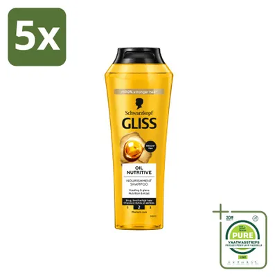 Productafbeelding van 5 x Schwarzkopf Gliss Oil Nutritieve Shampoo voor droog haar - 250 ml - Grote verpakking - 5 stuks