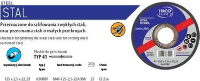 Immagine prodotto di Disco da taglio per metalli Incoflex 125 x 2,5 x 22,2 mm