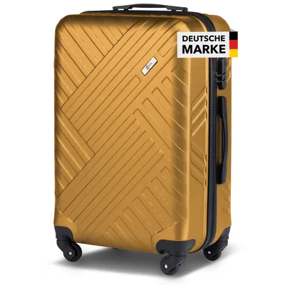 Produktbild von Xonic Design Reisekoffer mit Rollen 360° - ABS Hartschalen-Koffer Trolley mit Zahlenschloss in Handgepäck M-L-XL-Set (Braun Gold, L)