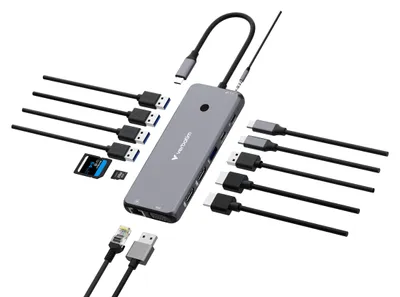 Produktbild von Verbatim CMH-14 USB-C Hub, 2x HDMI, VGA, Gigabit Ethernet, Silber