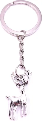 Produktbild von Onwomania Schlüsselanhänger Keychain Silber Metall Hirsch Elch Reh mit Geweih Tier Wald