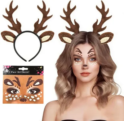 Produktbild von Hertenkostüm Damesset, Rentiergeweih-Haarband, -Aufkleber, für Halloween
