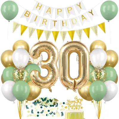Produktbild von Dekorationsset zum 30. Geburtstag in Grün, Weiß und Gold