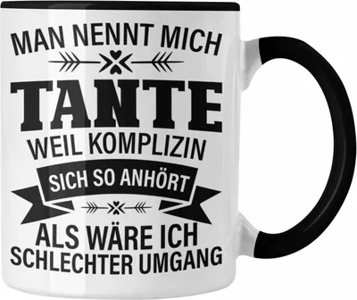 Produktbild von Trendation - Tante Geschenk Tasse Lustiger Spruch Komplizin Schlechter Umgang Geschenkidee für Beste Tante (Schwarz)