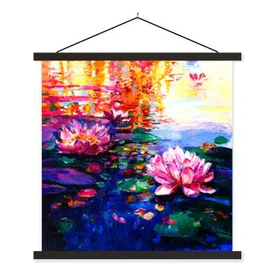 Produktbild von MuchoWow® Textilposter Gemälde - Öl - Seerose - Wasser 90x90 cm mit schwarzem Rahmen - Magnetisches