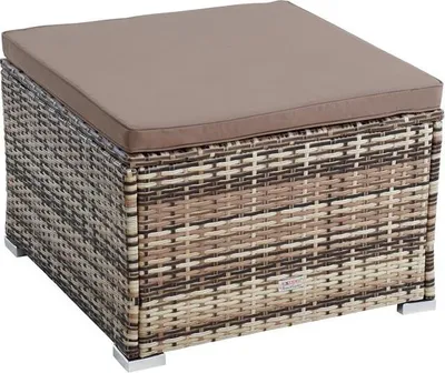 Produktbild von Rattanhocker Gartenhocker Hocker XXL Stuhl Polyrattan Sitzhocker Beige-Braun