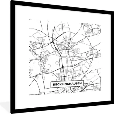 Produktbild von MuchoWow® Gerahmtes Poster Recklinghausen - Karte - Stadtplan 40x40 cm - Poster mit Schwarzem Bilderrahmen Wandposter Rahmen Foto Bilder - Poster - Plakat im Rahmen