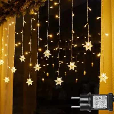 Produktbild von LED Schneeflocke Lichterkette Warmweiß Lichtervorhang 8 Lichtmodi Innen Party Garten Fenster Weihnachten Beleuchtung