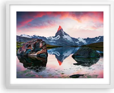 Produktbild von Gerahmtes Poster - Weißer Rahmen - Berge Felsen Wasser - 50x40 cm - Wand Bild - Wanddeko - Wandbilder - Kunstposter - Wandposter - Bilderrahmen - Bilder - Kunstdruck - Wandbild - P2WAA50x40-3892