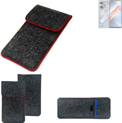Produktbild von K-S-Trade Handy Schutz Hülle kompatibel mit Tecno Pova 6 Neo Schutzhülle Handyhülle Filztasche Pouch Tasche Case Sleeve Filzhülle dunkelgrau roter