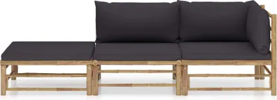 Obrázok produktu pre vidaXL 3-dielna záhradná súprava s tmavosivými vankúšmi Bamboo